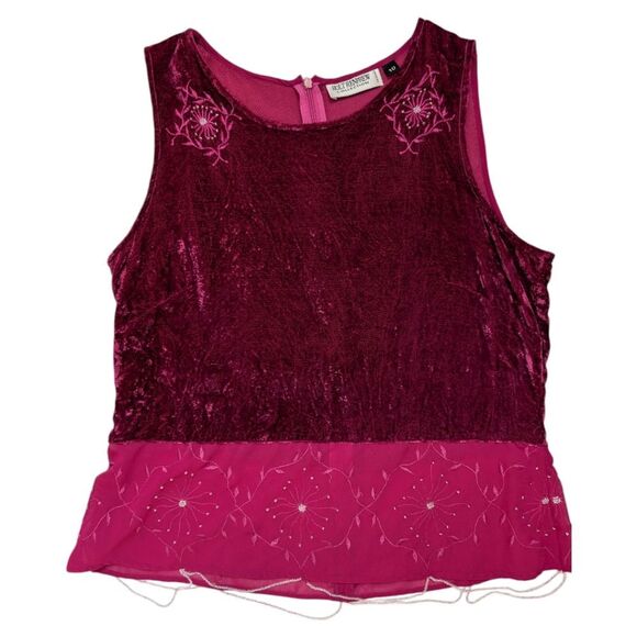 Holt Renfrew Berry Pink Embroidered Viscose Velvet Sleeveless Top Beaded Medium - Picture 8 of 13
